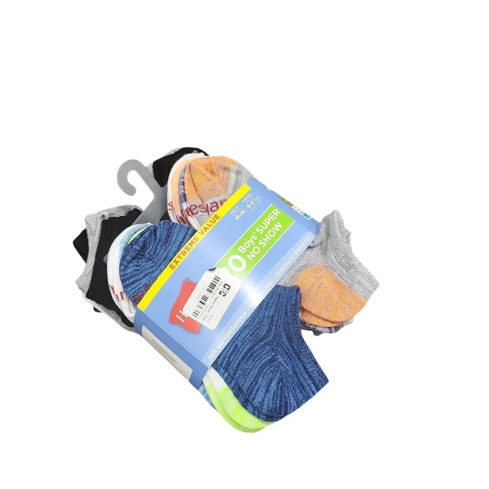 Hanes Boys' 17 Pairs Super No Show Socks Value Pack Size Medium 9-2.5